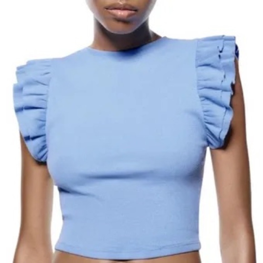 Zara blue ruffle sleeve tank top